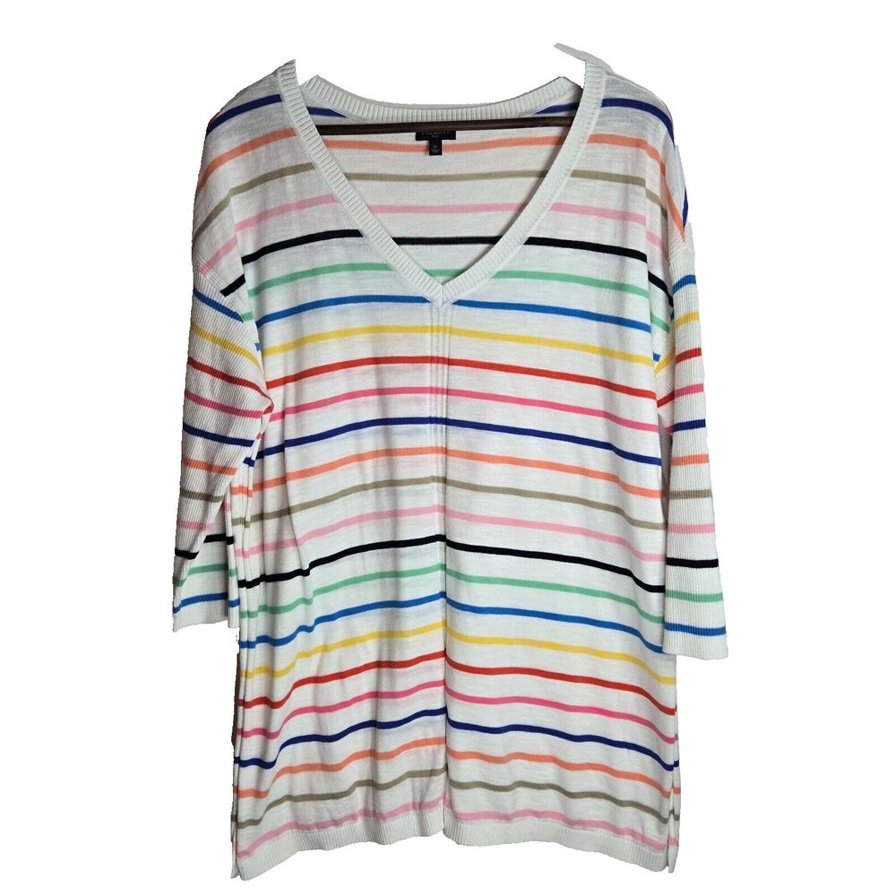 Talbots Plus Striped Cotton Half Sleeve Knit Top Womens 1X